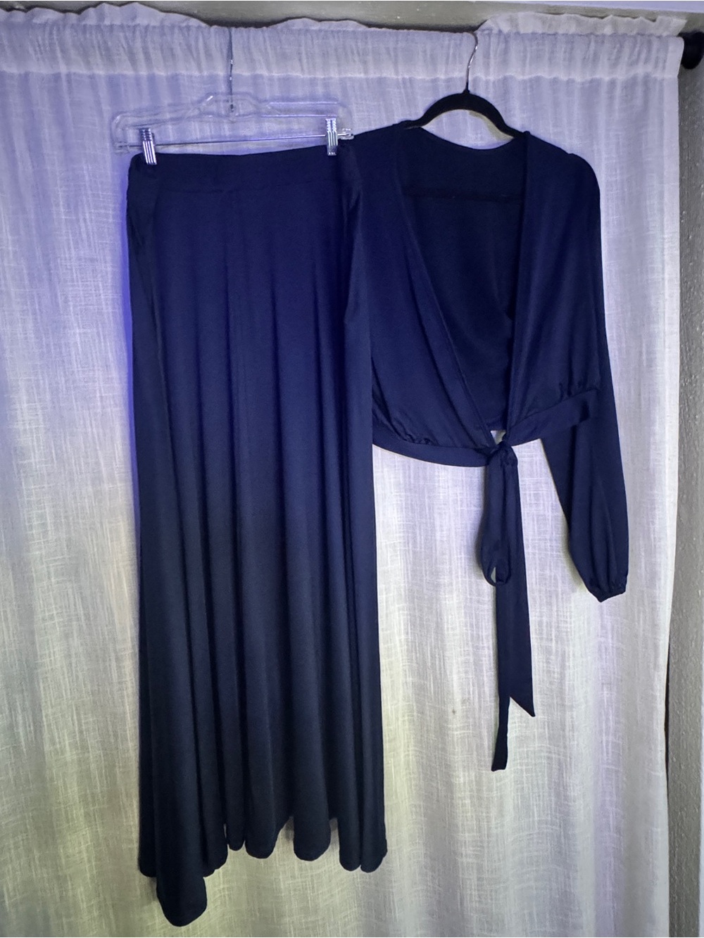 Classic Navy Long Skirt with Wrap Top - Women's Two-Piece Set 3XL